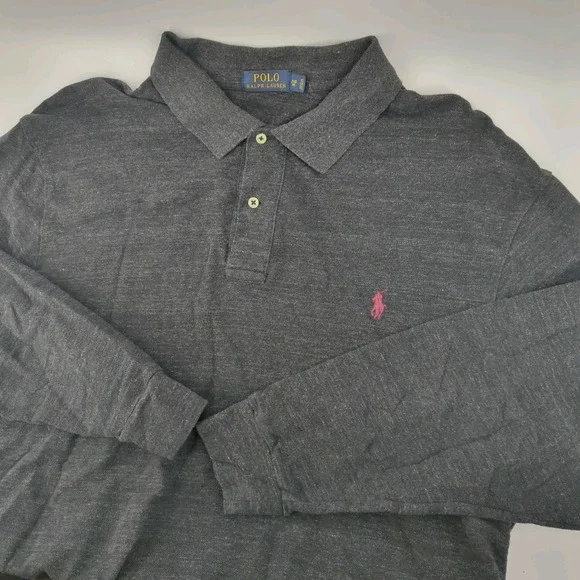 Polo Ralph Lauren Long Sleeve Shirt Men's 2XB Heathered Grey Pony Logo Preppy - Picture 5 of 9